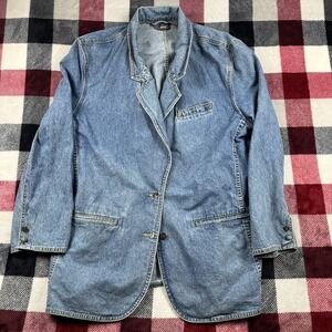 Vintage 90s Lizwear Size 16 Jacket Denim Blazer Chore Coat Farm Cottage Core